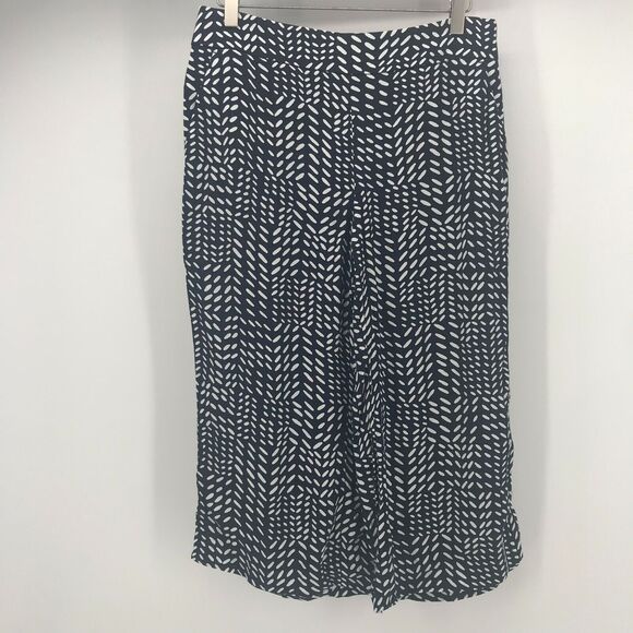 Ann Taylor LOFT Crop Pant Womens 6P 6 Petite Navy White Wide Leg Side Zip - Picture 1 of 11